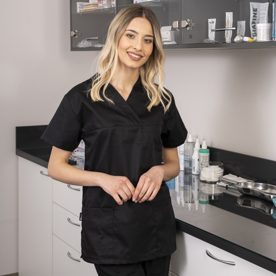 Bluză medicală unisex ANGEL cu decolteu în V și trei buzunare