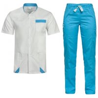 costum medical barbat alb turcoaz