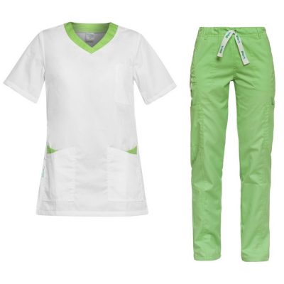 costum medical dama alb verde