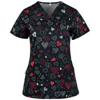 bluza medicala dama neagra cu imprimeu