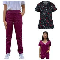 costum medica dama 3 piese grena