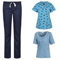 costum medical dama albastru 3 piese: 2 bluze si 1 pantalon medical