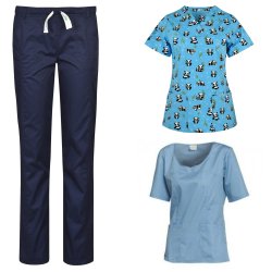 costum medical dama albastru 3 piese: 2 bluze si 1 pantalon medical