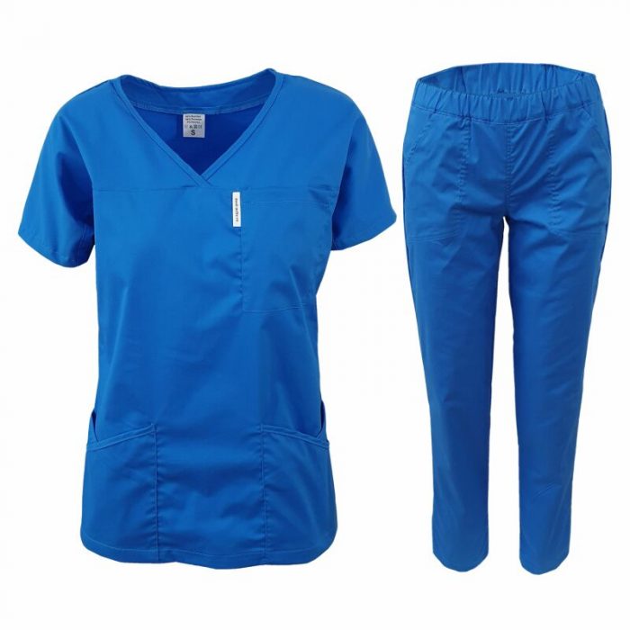 Costum medical cu elastan albastru Elena - imagine 3