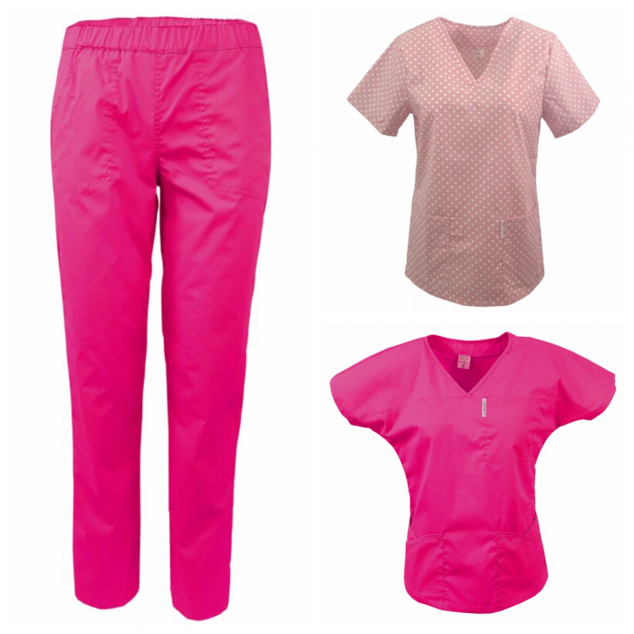 Costum medical fucsia Elena 3 piese buline roz XS