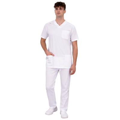 costum medical barbat alb marco model clasic material elastic