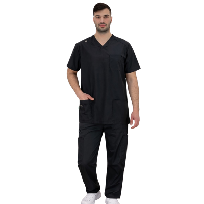 costum medical barbat marco negru material elastic model clasic