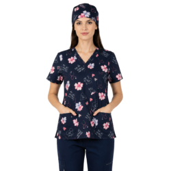 tunica medicala dama neagra cu impriemu flroi roz medactiv