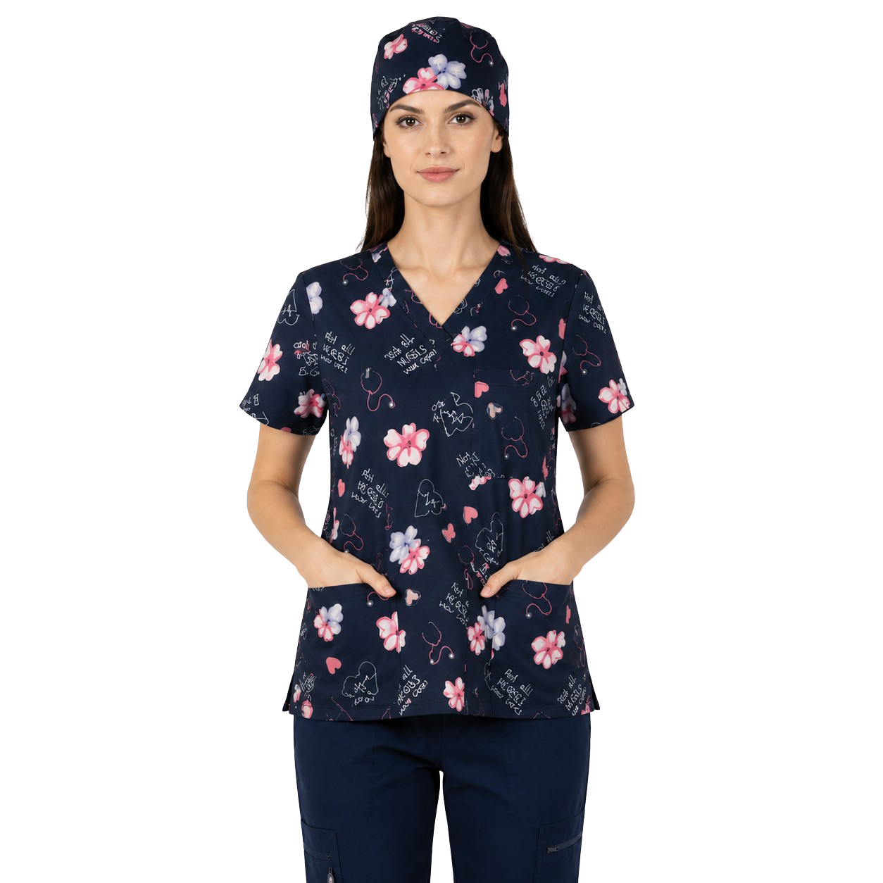 tunica medicala dama neagra cu impriemu flroi roz medactiv