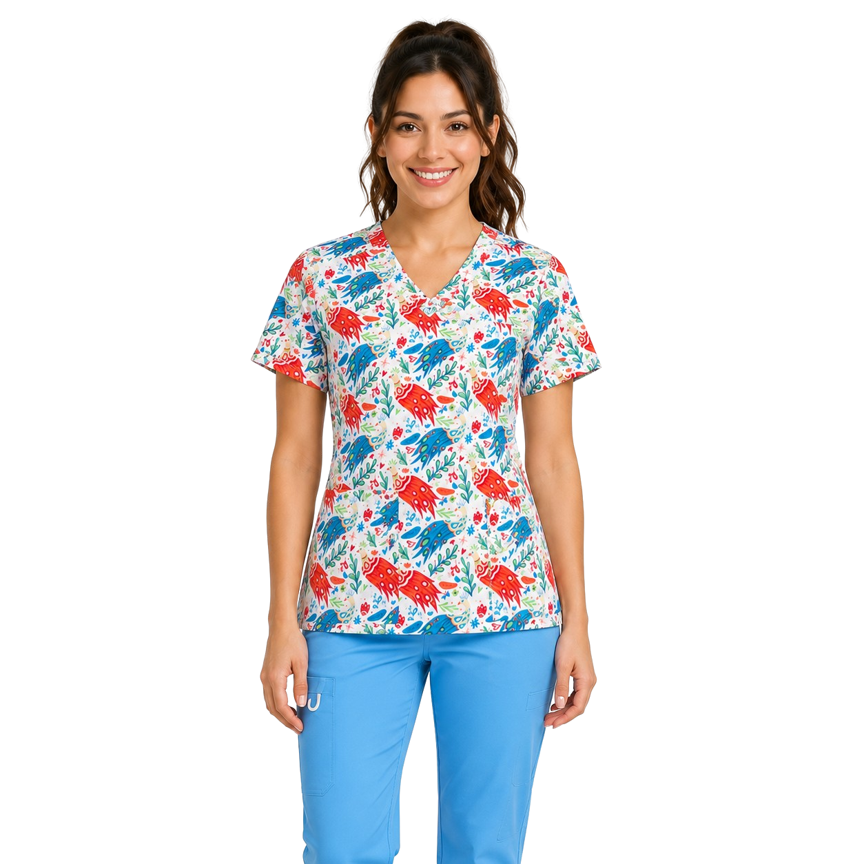 Bluza medicala Isabella imprimeu Colourful Peacock - imagine 2