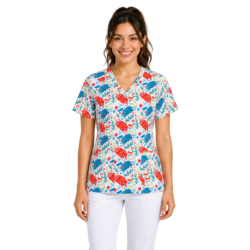 scrub medical dama imprimat alb medactiv