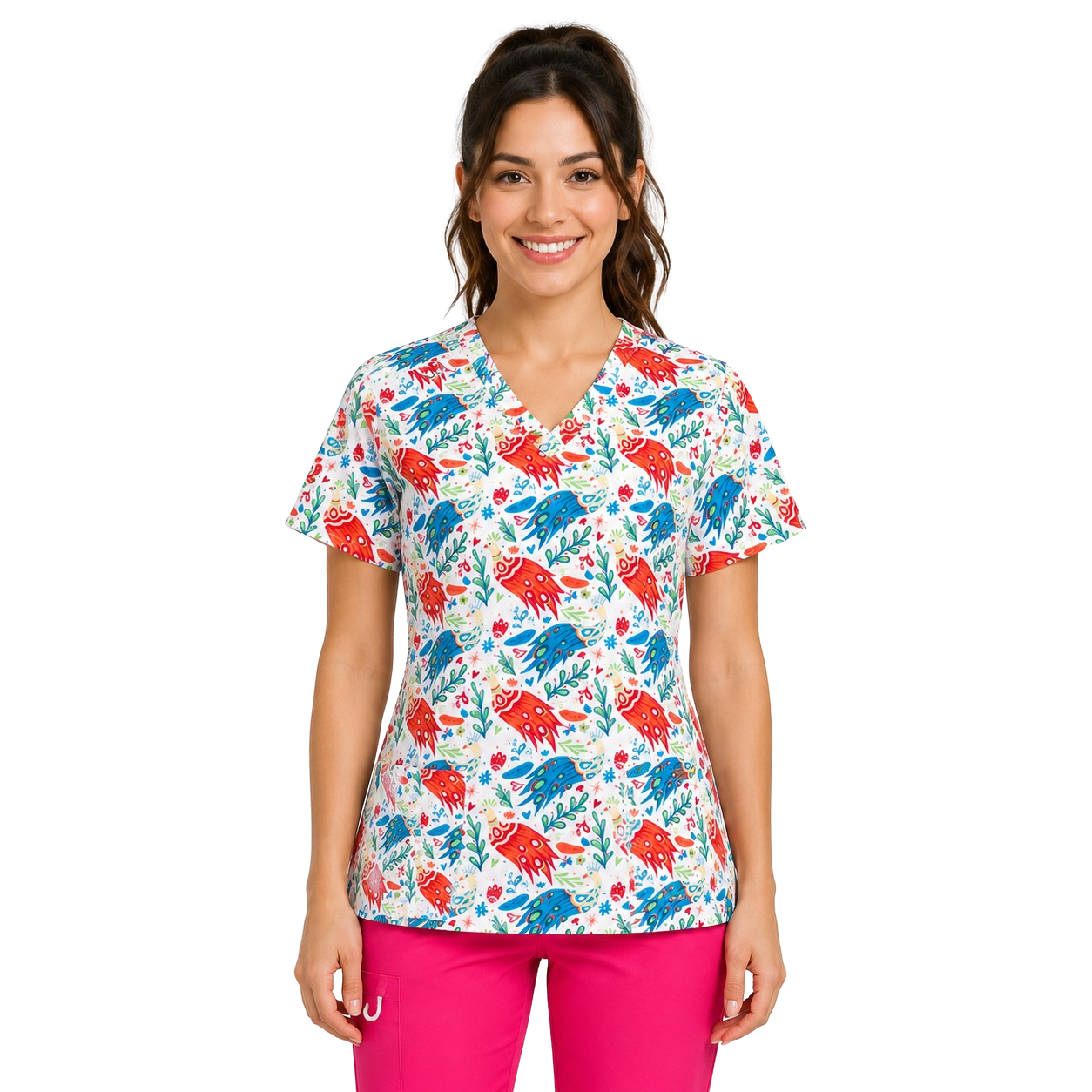 Bluza medicala Isabella imprimeu Colourful Peacock - imagine 4