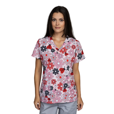 Bluza medicala dama Isabella imprimeu Buburuze
