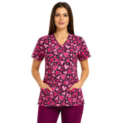 scrub medical tunica dama impriemu inimi roz si rosii medactiv