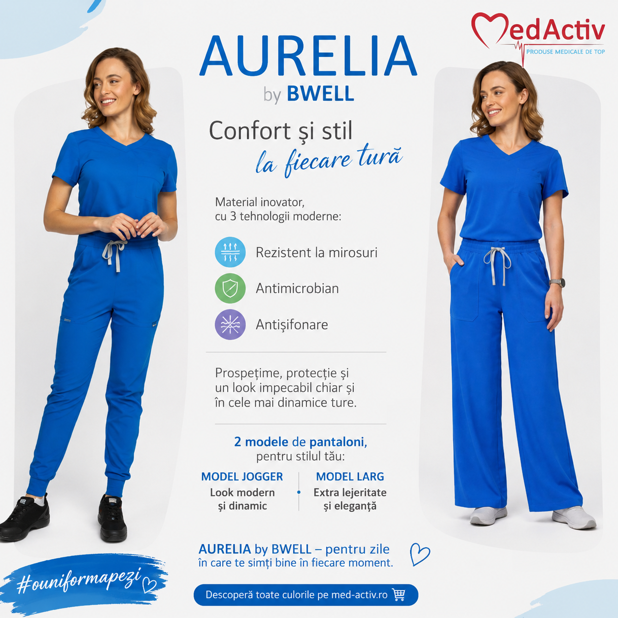 costumm medical antibaterian aurelia pantaloni tip jogger saut model larg de la medactiv
