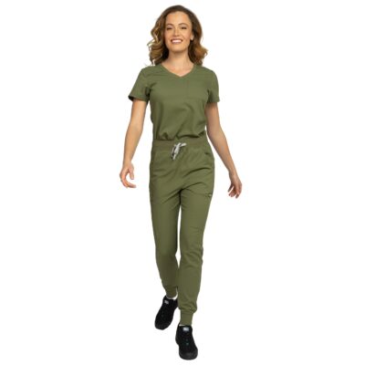 Costum medical damă AURELIA antimicrobian verde olive