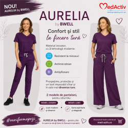 costum mediclal aurelia mov pruna antimicrobian pantaloni tip jogger sau model larg de la medactiv