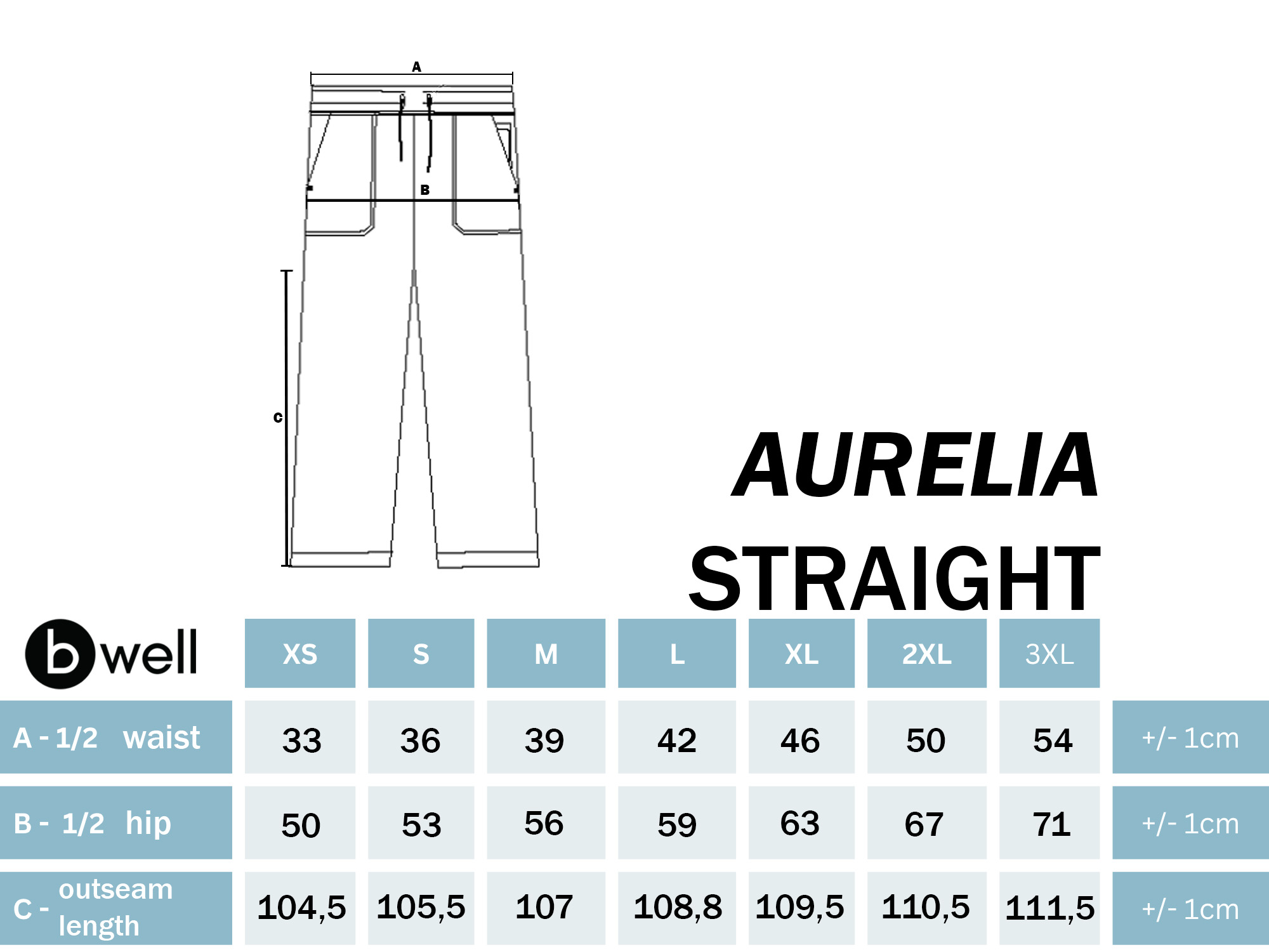 tabel maimi pantaloni medicali aurelia drepti