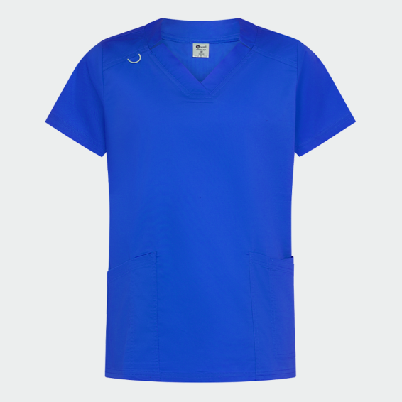 detalii fata tunica medicala dama angelica albastru royal