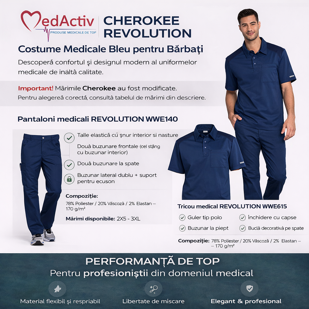 Costum Medical Bleumarin Bărbați Cherokee Revolution – Uniformă Modernă Profesională