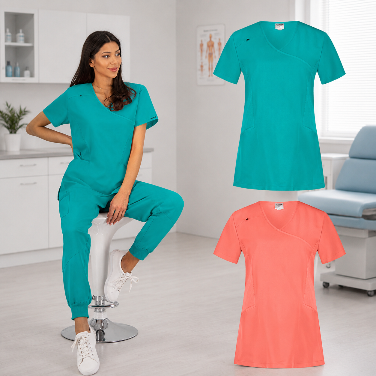 costum medical din 3 piese med-activ.ro set costum medical din trei piese doua bluze medicale asortate si un pantalon medical