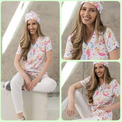 Bluză Medicală Damă Isabella cu Imprimeu Sirene