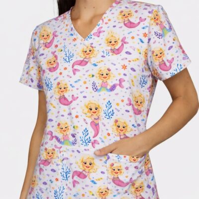 bluza medicala dama impriemu sirene pe fond alb