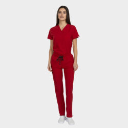 costum medical dama bella rosu material cu elastan medactiv